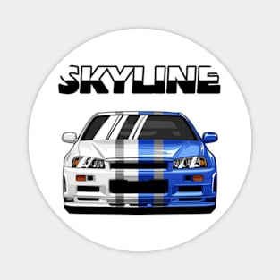 Nissan Skyline r34 GTR White Grey and Blue, JDM Car Magnet